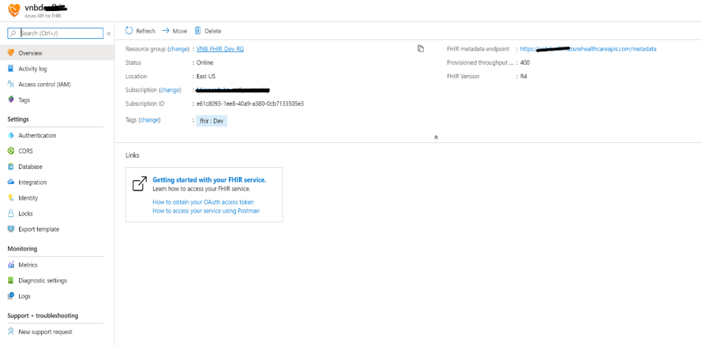 microsoft azure fhir api vnb built solution screenshot