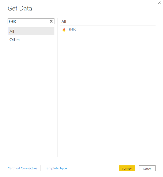 Power BI Desktop - Get data (FHIR)